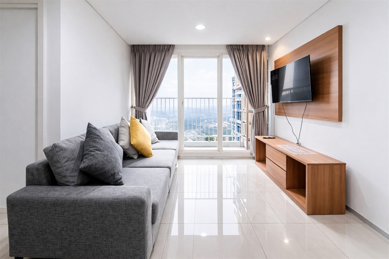 Living Room 3, Comfy White 2BR for 3 Pax at Tuscany Residence By Travelio, South Tangerang