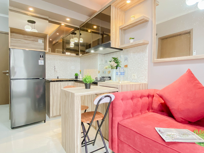 Living Room 3, 2BR Corner with South and East View at Podomoro Golf View Apartment By Travelio, Bogor