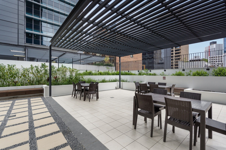 Balcony 3, Bright 1-bed Retreat in Charlotte Towers, Brisbane