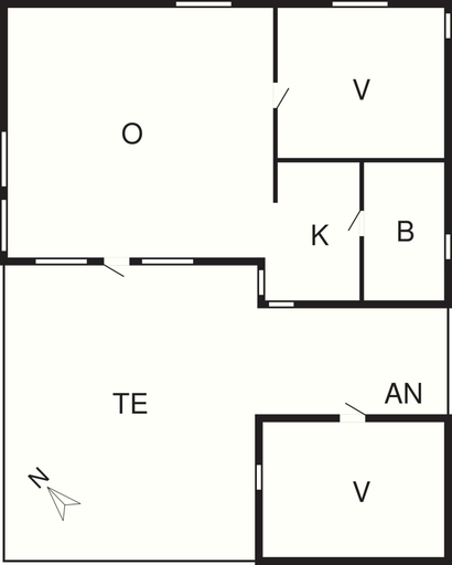 Floor plan, 6 People, 2 Bedrooms, Living Room/bathroom, 4+2 People, 55m2, Bornholm