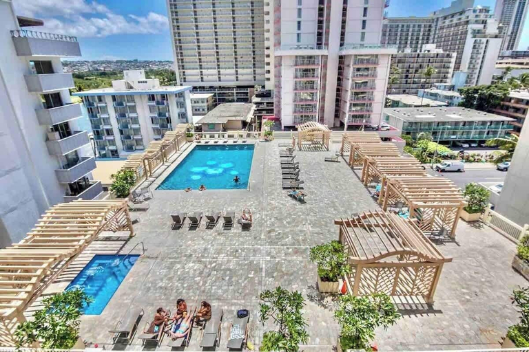 Balcony view 3, @ Marbella Lane- Chic Poolview Home + Patio Dining, Honolulu