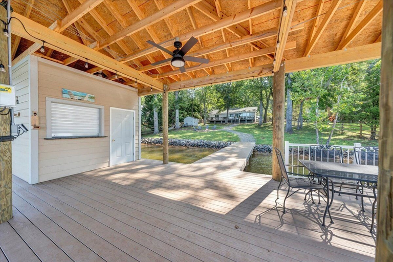 Outdoor dining 2, Summer Breeze - Lakefront w/ Private Dock!, Bedford