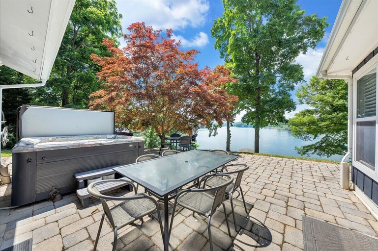 Outdoor dining 2, Scenic Point - Private Lakefront Home w/ Dock, Fire Pit, Outside Shower & Hot tub, Bedford