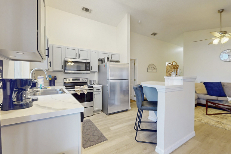 Private kitchen 5, Radiant Retreat With Private Pool, On-site Golf, Board Games, AC, & W/D, Polk