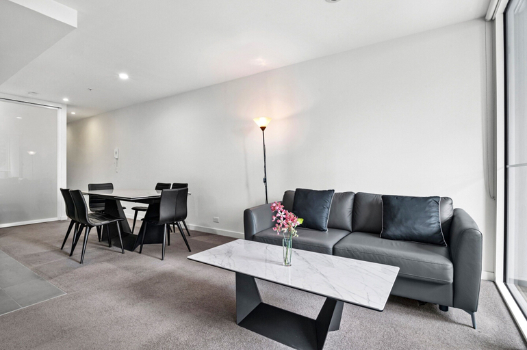 Living room 4, Modern 1 Bed Apartment With City Views, Melbourne