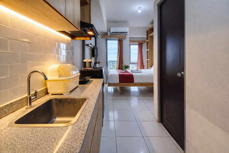 Private kitchen, Tranquil Studio At Tamansari Prospero Sidoarjo Apartment, Sidoarjo