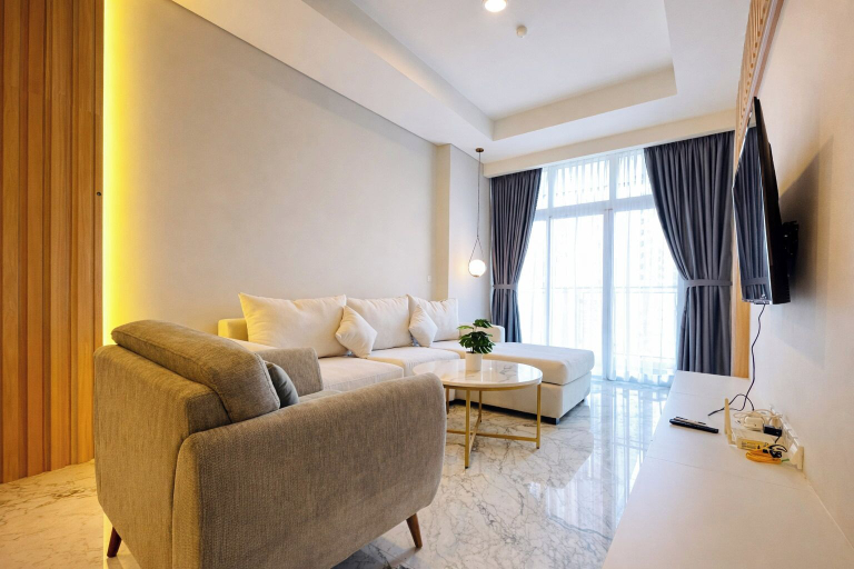 Living room 2, Spacious 2Br Apartment At Condomonium Podomoro City Deli Medan, Medan