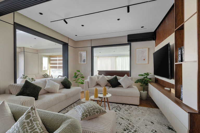 Living area 2, ELITE Premium 4BR Nilefront Apartment, Giza