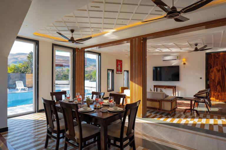 Dining 2, ELIVAAS Terra Cove 6 BHK Retreat with Pvt Pool, Udaipur