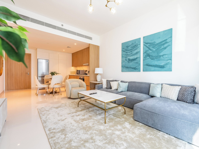 Living area 4, Stylish 1BR with Private Beach Access, Dubai