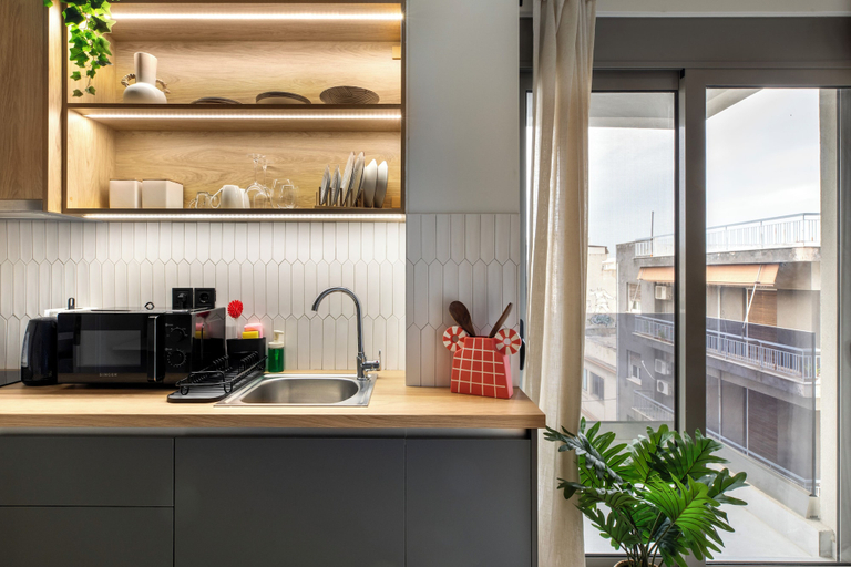 Private kitchenette 3, Oraya Chic Studio with Balcony in Athens, Attica
