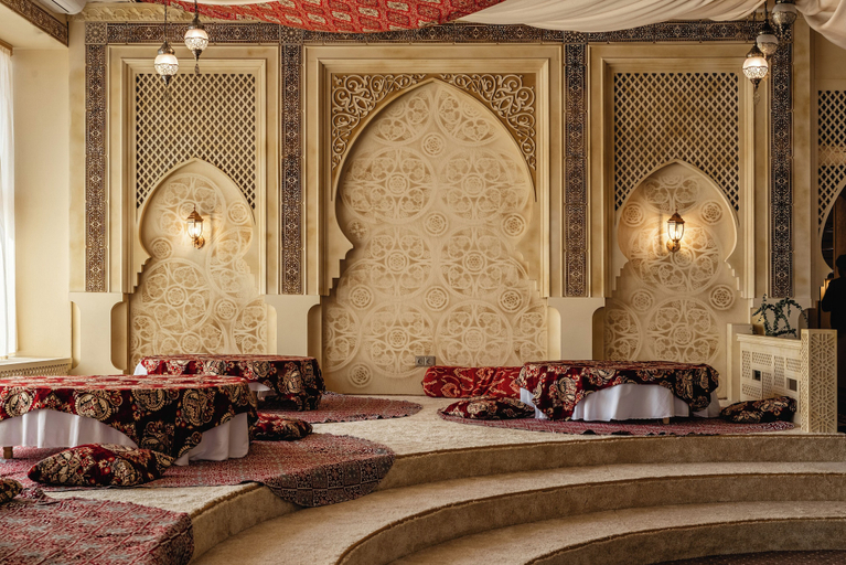 Reception hall, Alladin capsule hotel, Almaty