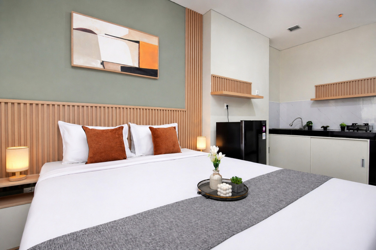 Bedroom 3, Serene Sage Touch Studio Room at Apartment Nifarro Park By Travelio, South Jakarta