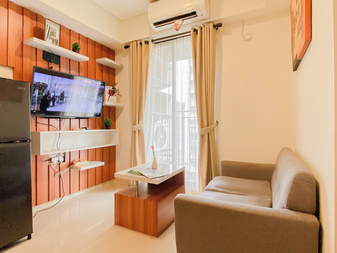 Living room, Homey Wooden Touch 2Br At Apartment Meikarta District 1, Cikarang