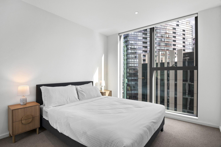 Bedroom, Marina-View 1-Bed Apartment in Docklands, Melbourne