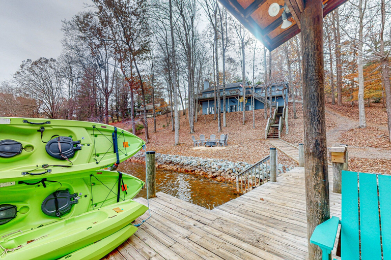 Dock, A Kerr Home - Waterfront Home With Private Dock, Lake Views, Kayaks, Paddleboat, & Pool Table, Bedford