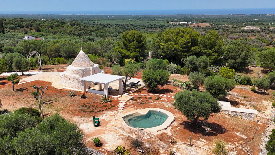 Aerial view, TD ApulianRetreat Sea View Trullo With Heated Pool, Brindisi