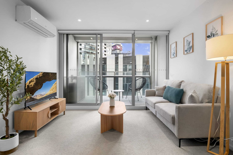 Living room 4, Marina-view 1-bed Apartment in Docklands, Melbourne