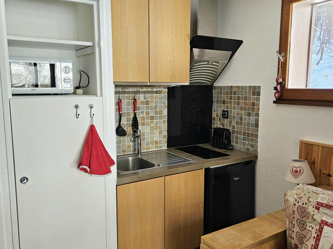 Private kitchen, Ski Base for 4 Near La Foux Lifts, Alpes-de-Haute-Provence