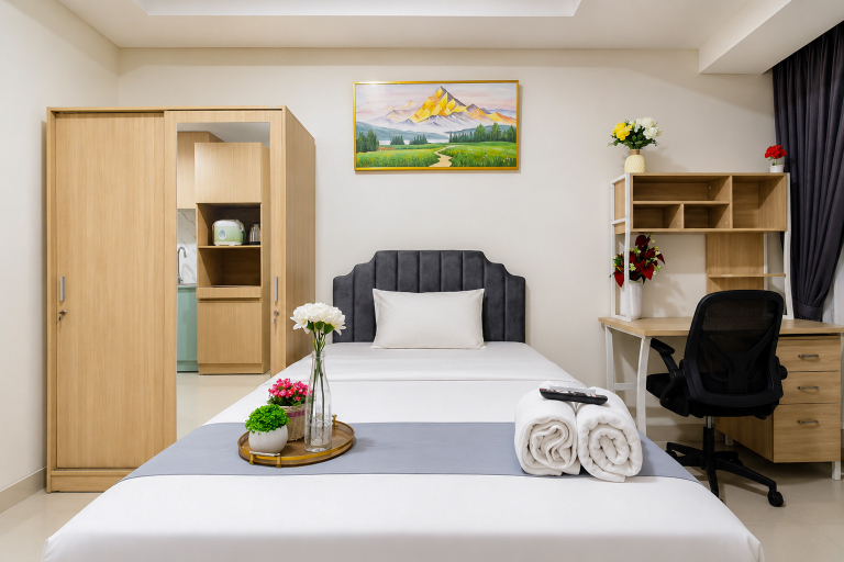 Bedroom 3, Airy Contemporary Studio at Grand Sungkono Lagoon Apartment By Travelio, Surabaya