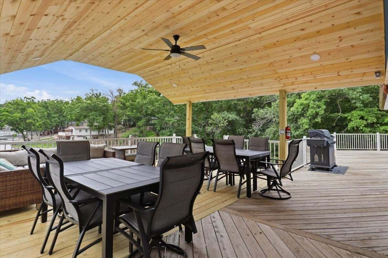 Outdoor dining 2, Spacious Lakefront Home w/ Private Dock, Decks, Game Room & Firepits at the 12mm, Camden