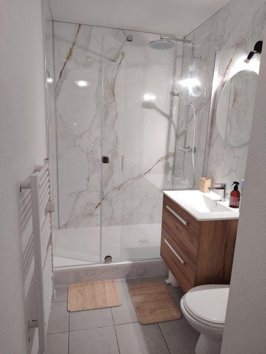 Bathroom 2, Superbe appartement en face de la plage avec piscine sauna et petite vue mer, Finistère