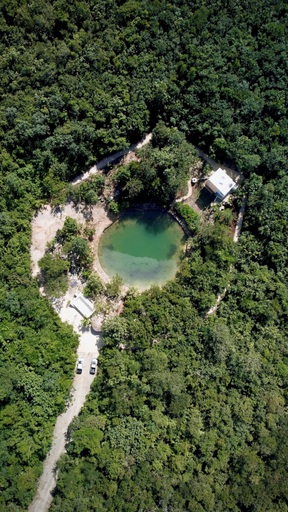 Aerial view, Cenote Escondido - Cabañas y Camping, Lázaro Cárdenas
