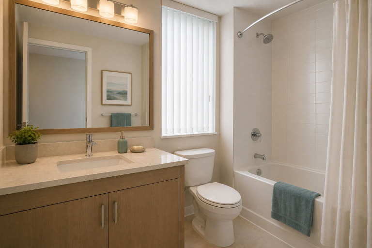 Bathroom, Evermore Suites, Toronto