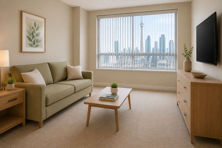 Living area 4, Prime Oak & Crown Suites, Toronto