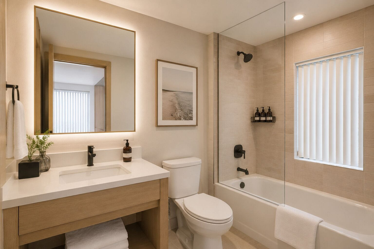 Bathroom, Eclipse Skyline Prime Suites, Toronto