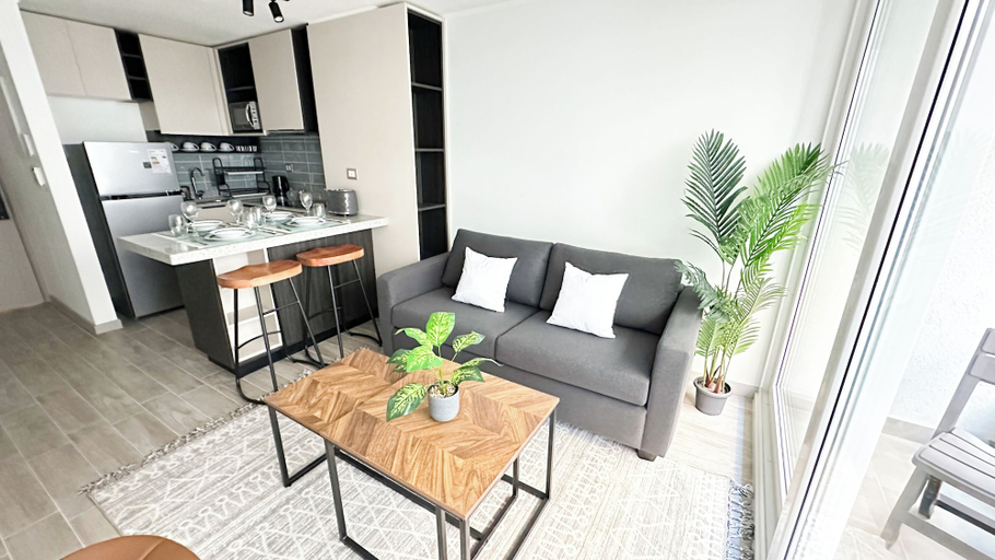 Living area 3, Moderno depto. en Stgo. cerca del metro, Cordillera