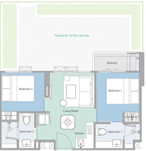 Floor plan 2, Skypark Celeste Building 5 in Laguna by Banyan Living, Pulau Phuket