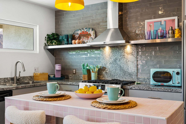 Private kitchen 3, Celebrate Your Next Getaway at This Vibrant 3bd/2ba Palm Springs Retreat, Riverside
