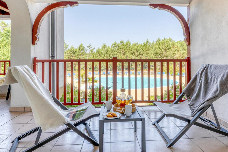 Balcony, 8-Person Scenic Landes Forest Apartment, Landes