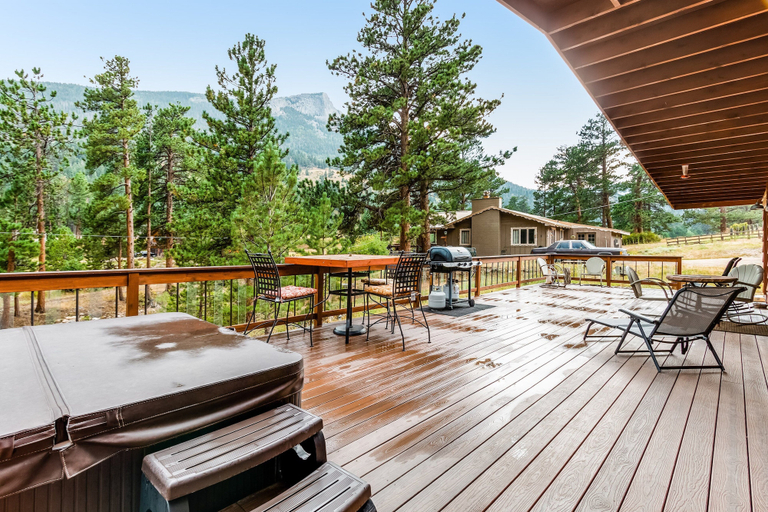 View from room, Hot Tub, Pool Table, and Dog Friendly! River Waterfront Cabin With Mountain Views, Larimer