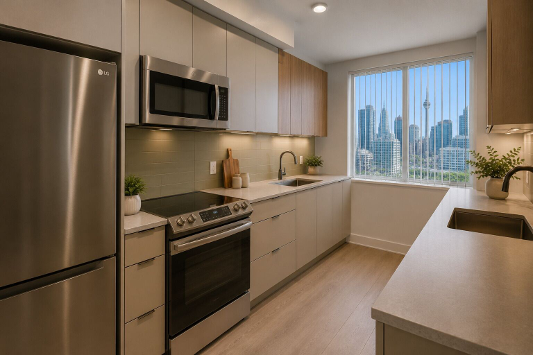 Private kitchen, Cedar Grove Central Suites, Toronto