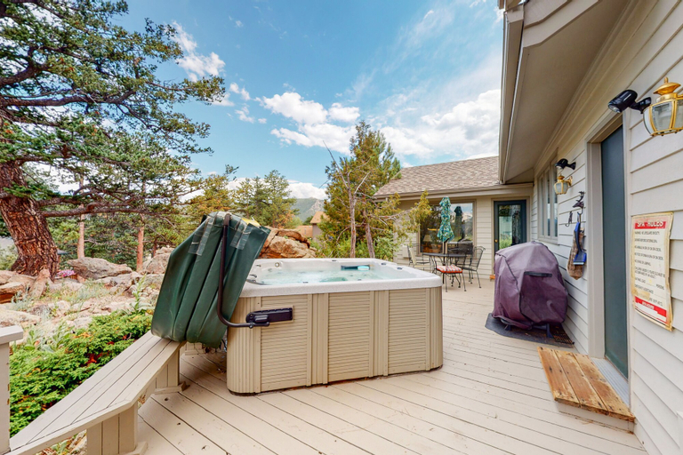 Terrace/patio, Spacious, Dog-friendly Home w/ Private Hot Tub on Large Deck, Mtn Views, Larimer