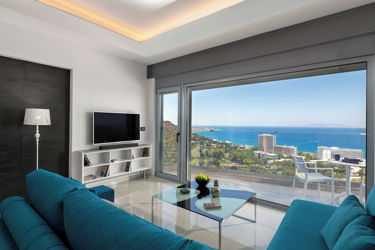 Living room 3, Rhodes Skyline Suite With out Door Jacuzzi Sea View A1, South Aegean