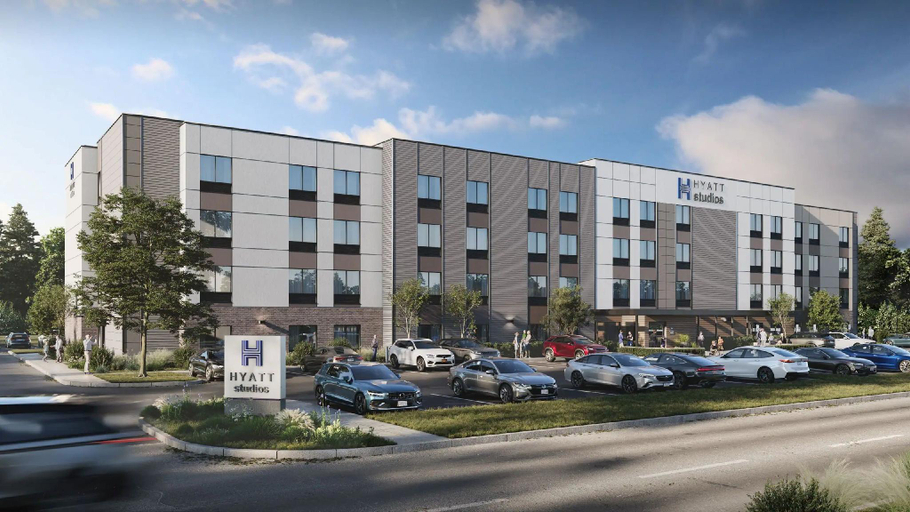 Exterior view, Hyatt Studios Cedar Rapids Airport, Linn