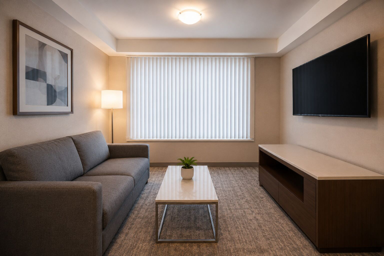 Living area, The Elm & Ivy Hotel, Toronto