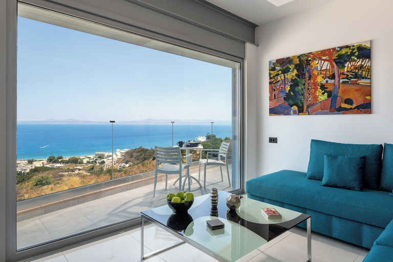 Living room 4, Rhodes Skyline Suite With out Door Jacuzzi Sea View, South Aegean