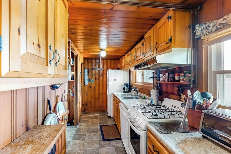 Private kitchen 4, Vintage Lakefront Cabin With Incredible Water Views, Private Dock & Pebble Beach, Piscataquis