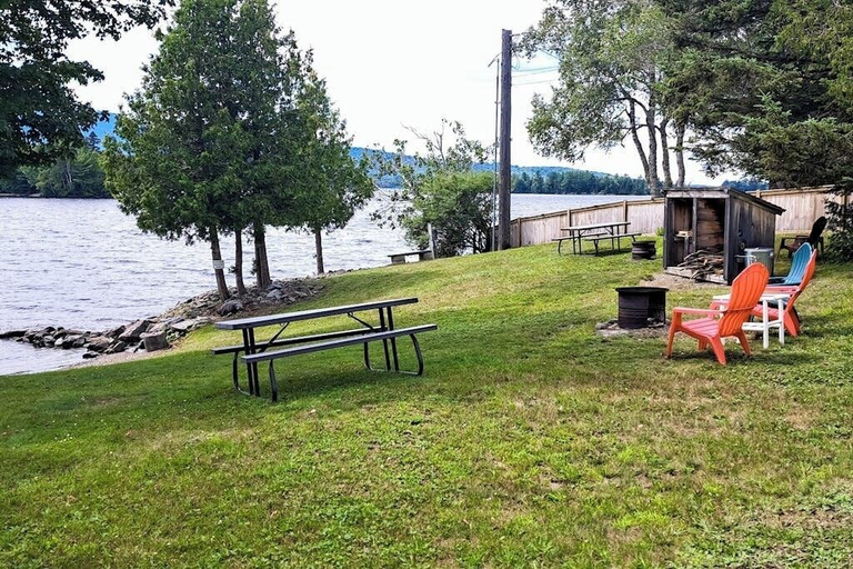 Outdoor dining 4, Lakefront Cottage With Full Kitchen, Firepit, gas Grill, Wifi, a/c, Piscataquis