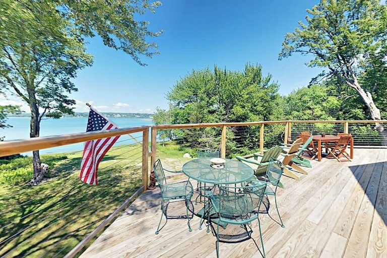 Outdoor dining 3, Renovated Waterfront Cottage With Expansive Deck, Multiple Fireplaces, & Grill, Hancock
