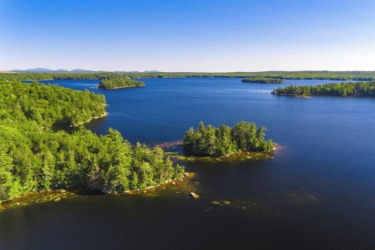 Aerial view 3, Quiet Lakefront Cottage With a Firepit, Private Beach, & two Kayaks, Hancock