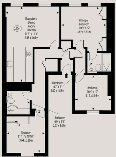 Floor plan, 3-bed Flat Near Oxford Circus Sleeps 6 AC, London