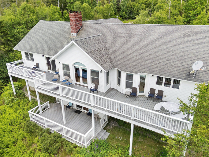 Terrace/patio, Comfortable Bayfront Home With Beautiful Views, Large Deck & On-site Tennis, Hancock