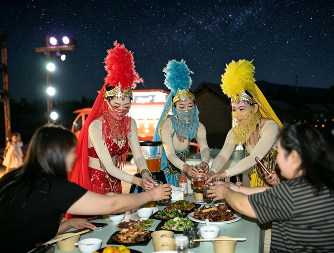 Family dining, Dunhuang Desert Galaxy Celestial Palace - Glamping Resort, Jiuquan