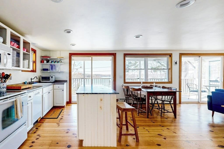 Private kitchen 5, Dog-friendly River-view Home With Wood Stove, Deck, Patio, Dock, Beach, Grill, Lincoln
