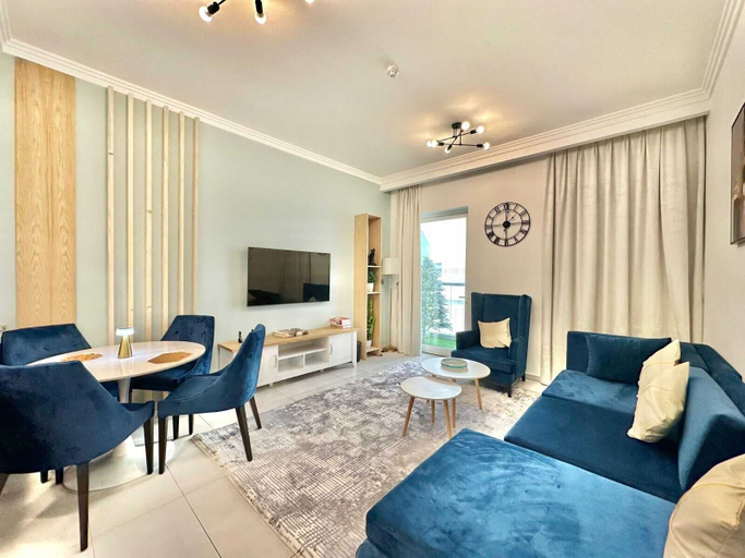 Living area 2, Yogi 1BR Pool Gym & Balcony JVC, Dubai